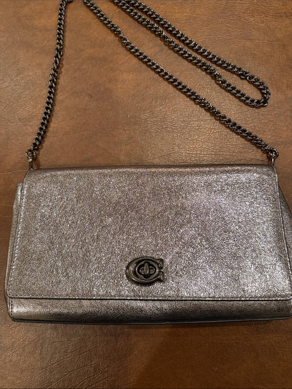 Coach Metallic Silver Chain Crossbody Bag